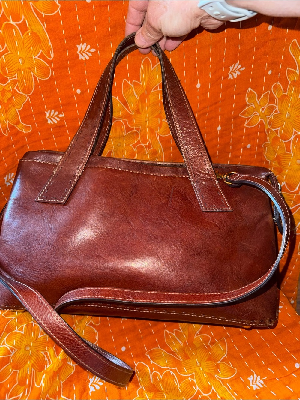 Vintage Fossil Sedona ZB9095 Cognac Leather Satchel Crossbody Bag